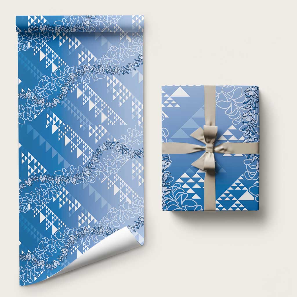 Hawaii Kapa Vintage Motifs Mix Plumeria Leis Wrapping Paper Royal Blue LT7 58" × 23" Royal Blue - Polynesian Pride