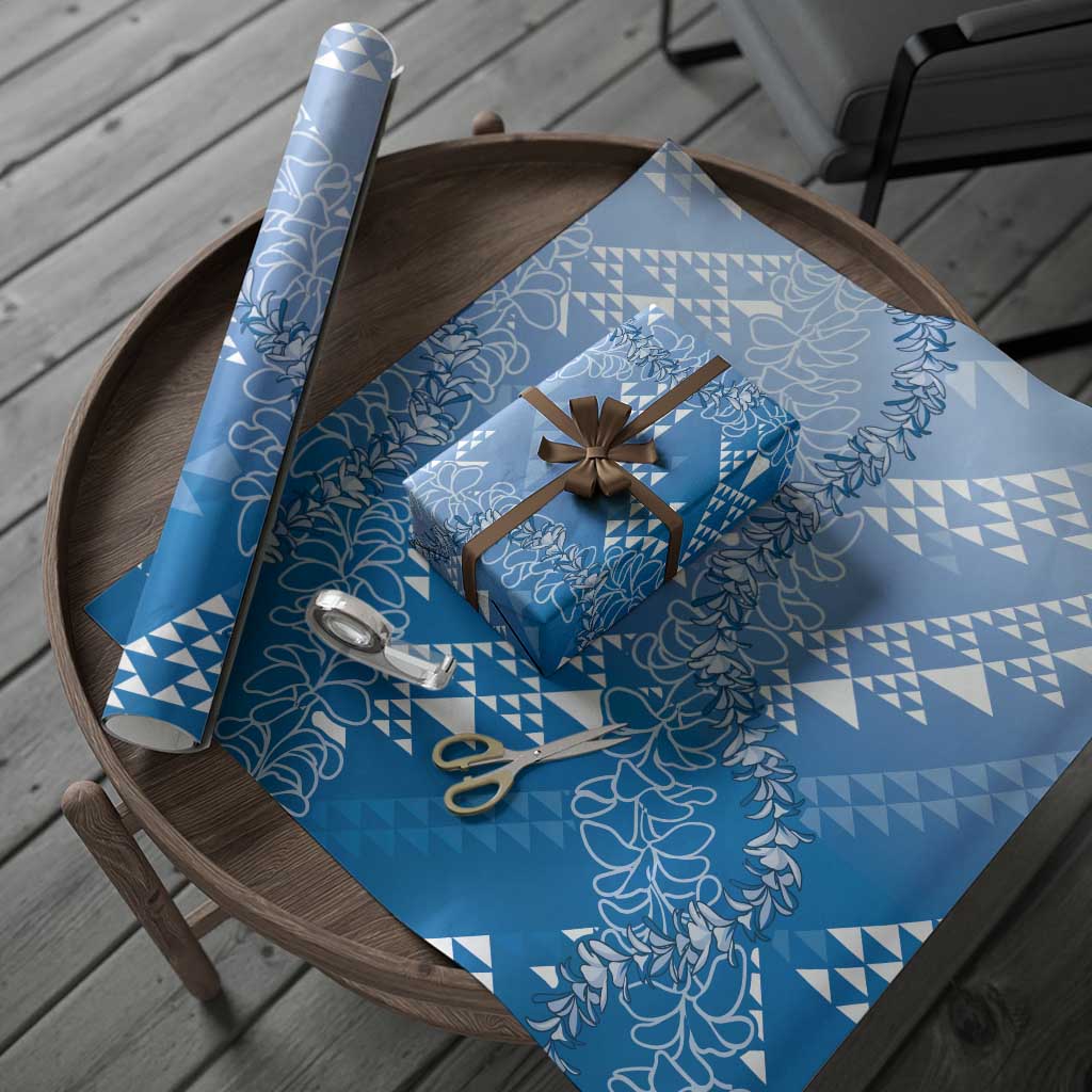 Hawaii Kapa Vintage Motifs Mix Plumeria Leis Wrapping Paper Royal Blue LT7 - Polynesian Pride