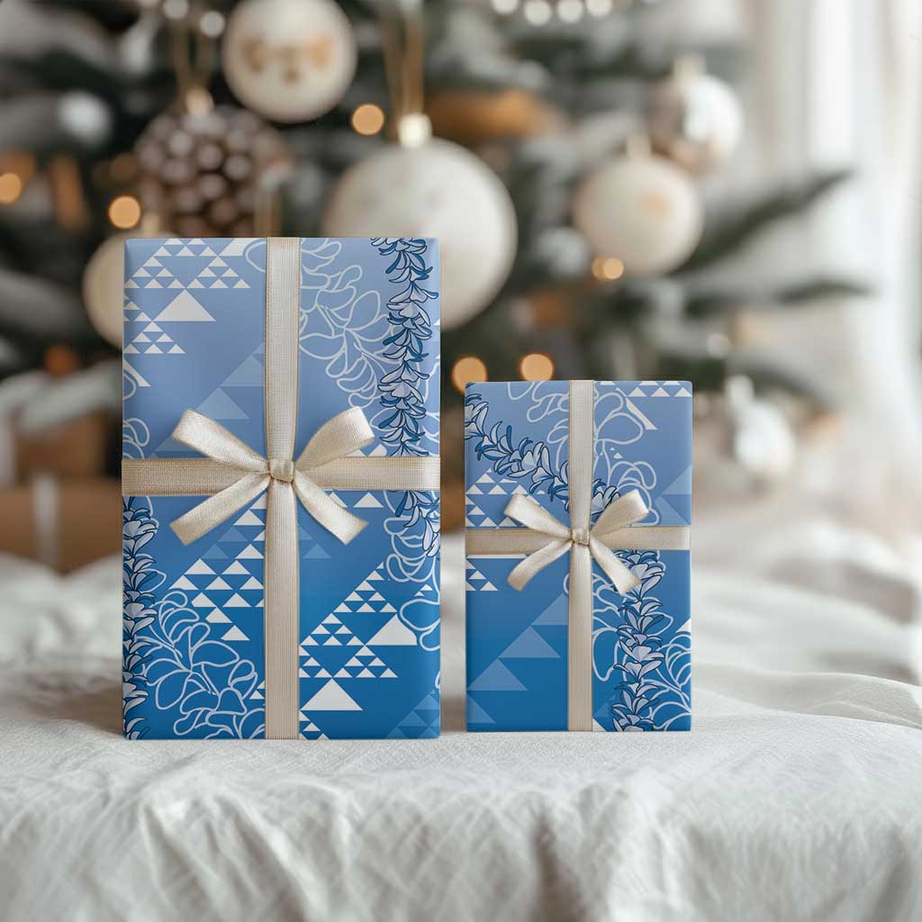 Hawaii Kapa Vintage Motifs Mix Plumeria Leis Wrapping Paper Royal Blue LT7 - Polynesian Pride