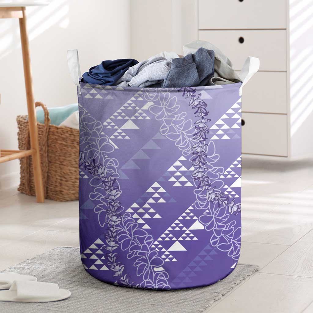 Hawaii Lavender Kapa Laundry Basket Vintage 'Ohe Kāpala Motifs Mix Plumeria Leis LT7 Lavender - Polynesian Pride