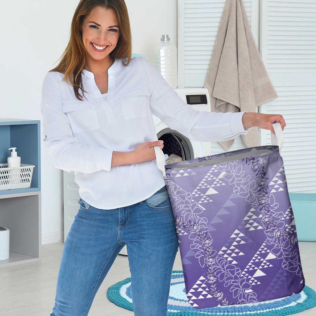 Hawaii Lavender Kapa Laundry Basket Vintage 'Ohe Kāpala Motifs Mix Plumeria Leis LT7 - Polynesian Pride