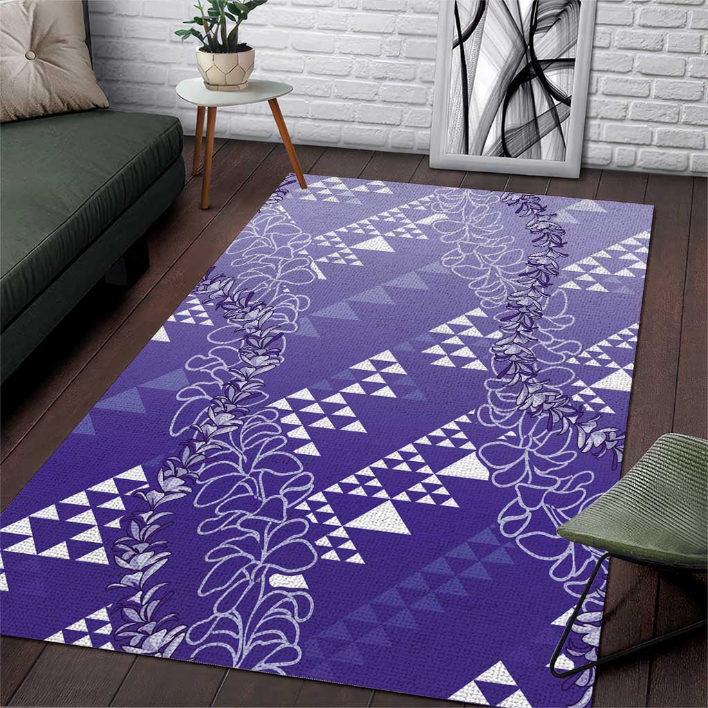 Hawaii Lavender Kapa Area Rug Vintage 'Ohe Kāpala Motifs Mix Plumeria Leis