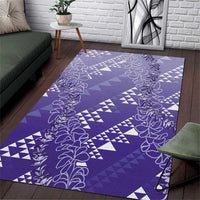 Hawaii Lavender Kapa Area Rug Vintage 'Ohe Kāpala Motifs Mix Plumeria Leis