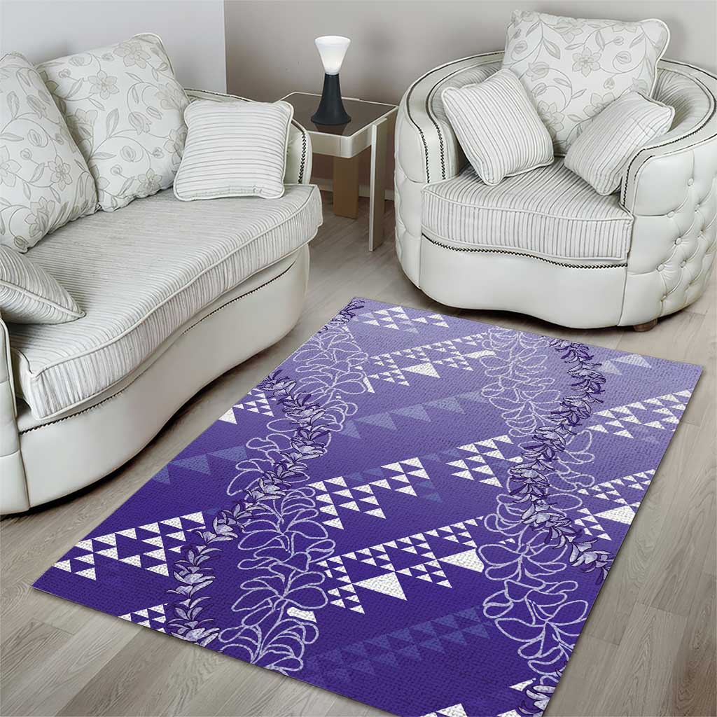 Hawaii Lavender Kapa Area Rug Vintage 'Ohe Kāpala Motifs Mix Plumeria Leis