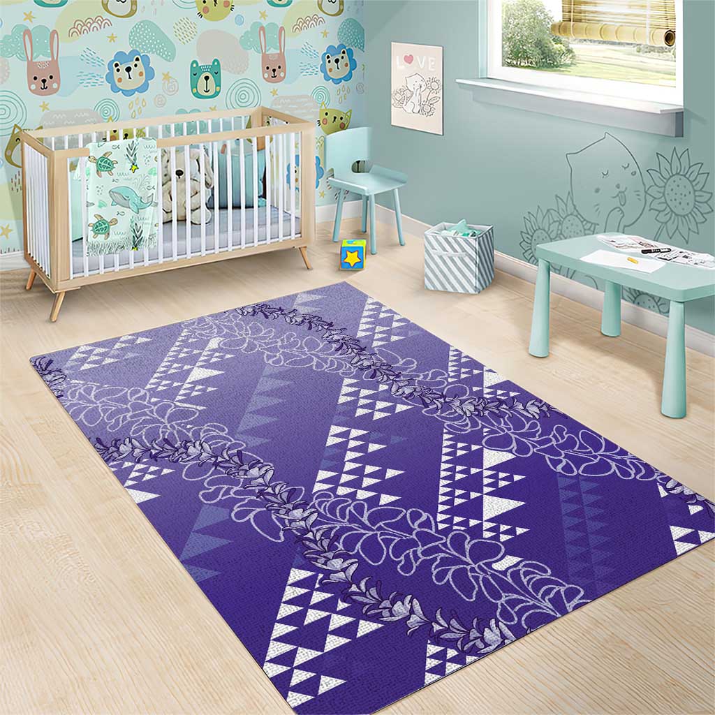 Hawaii Lavender Kapa Area Rug Vintage 'Ohe Kāpala Motifs Mix Plumeria Leis