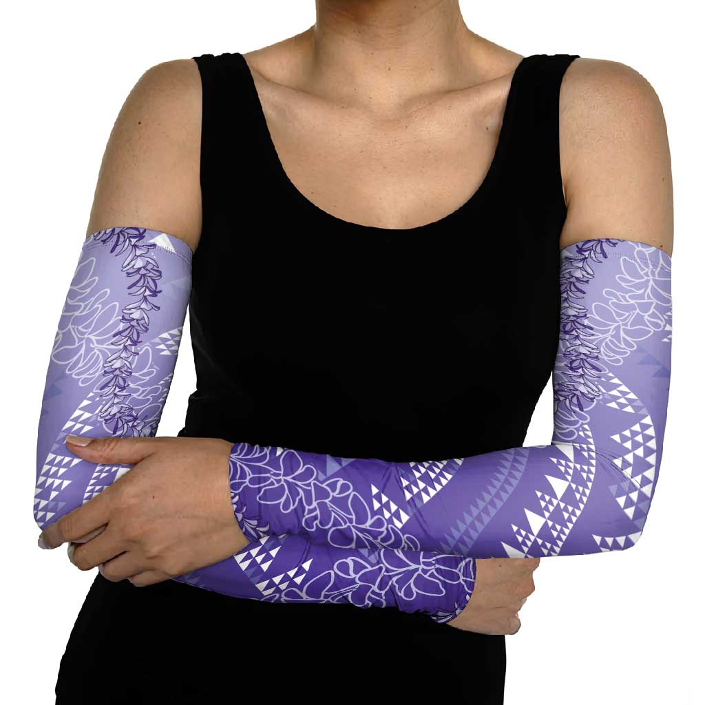 Hawaii Lavender Kapa Arm Sleeves Vintage 'Ohe Kāpala Motifs Mix Plumeria Leis LT7 - Polynesian Pride