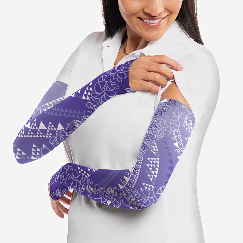 Hawaii Lavender Kapa Arm Sleeves Vintage 'Ohe Kāpala Motifs Mix Plumeria Leis LT7 - Polynesian Pride