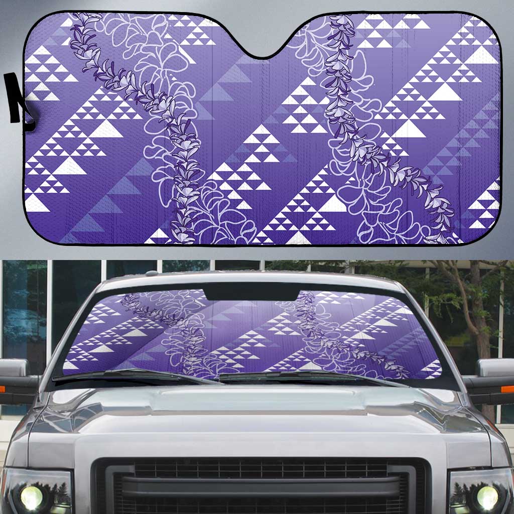 Hawaii Lavender Kapa Auto Sun Shade Vintage 'Ohe Kāpala Motifs Mix Plumeria Leis LT7 Lavender - Polynesian Pride