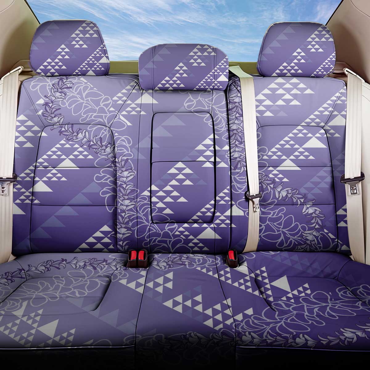 Hawaii Lavender Kapa Back Car Seat Cover Vintage 'Ohe Kāpala Motifs Mix Plumeria Leis