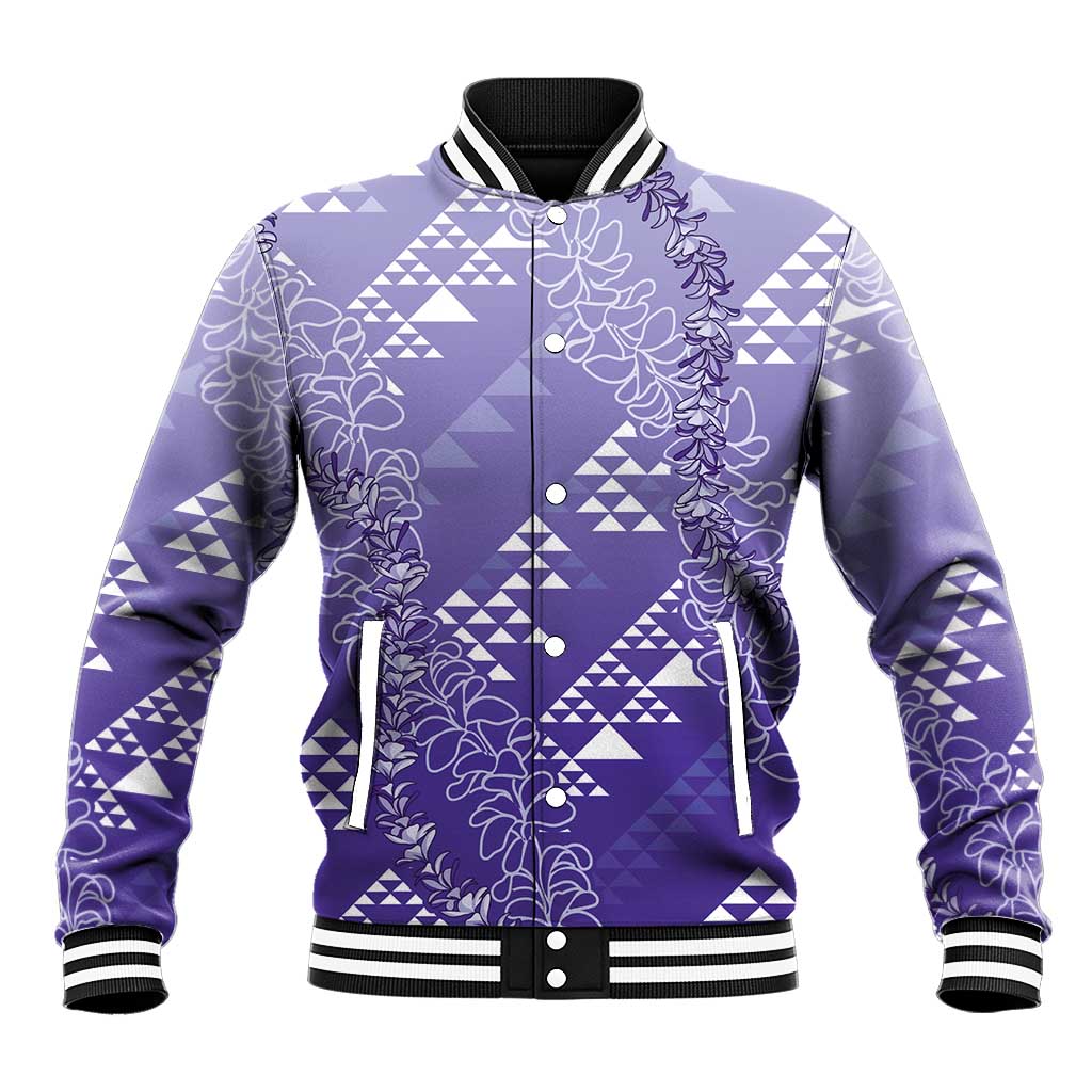 Hawaii Lavender Kapa Baseball Jacket Vintage 'Ohe Kāpala Motifs Mix Plumeria Leis LT7 Unisex Lavender - Polynesian Pride