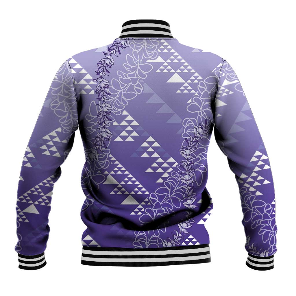 Hawaii Lavender Kapa Baseball Jacket Vintage 'Ohe Kāpala Motifs Mix Plumeria Leis LT7 - Polynesian Pride