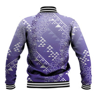 Hawaii Lavender Kapa Baseball Jacket Vintage 'Ohe Kāpala Motifs Mix Plumeria Leis LT7 - Polynesian Pride