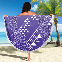 Hawaii Lavender Kapa Beach Blanket Vintage 'Ohe Kāpala Motifs Mix Plumeria Leis LT7 - Polynesian Pride