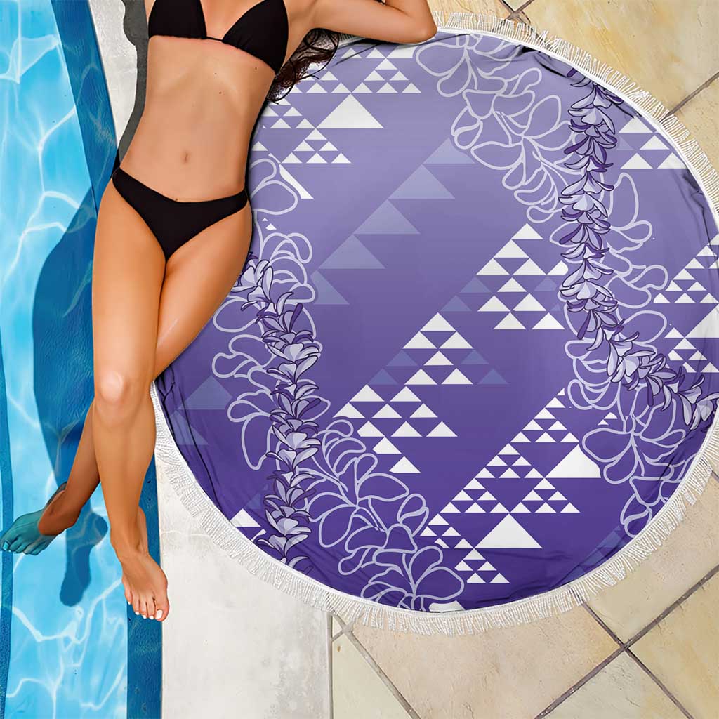 Hawaii Lavender Kapa Beach Blanket Vintage 'Ohe Kāpala Motifs Mix Plumeria Leis LT7 - Polynesian Pride