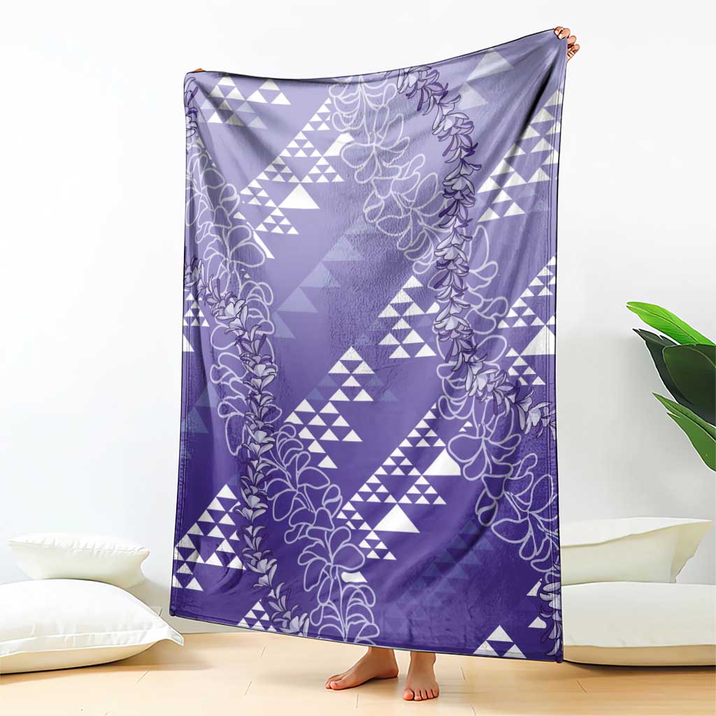 Hawaii Lavender Kapa Blanket Vintage 'Ohe Kāpala Motifs Mix Plumeria Leis LT7 - Polynesian Pride
