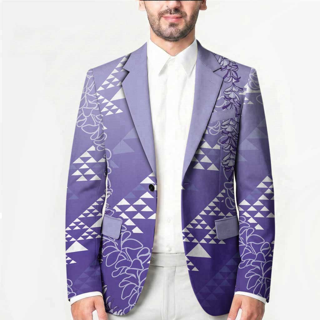 Hawaii Lavender Kapa Blazer Vintage 'Ohe Kāpala Motifs Mix Plumeria Leis LT7 - Polynesian Pride