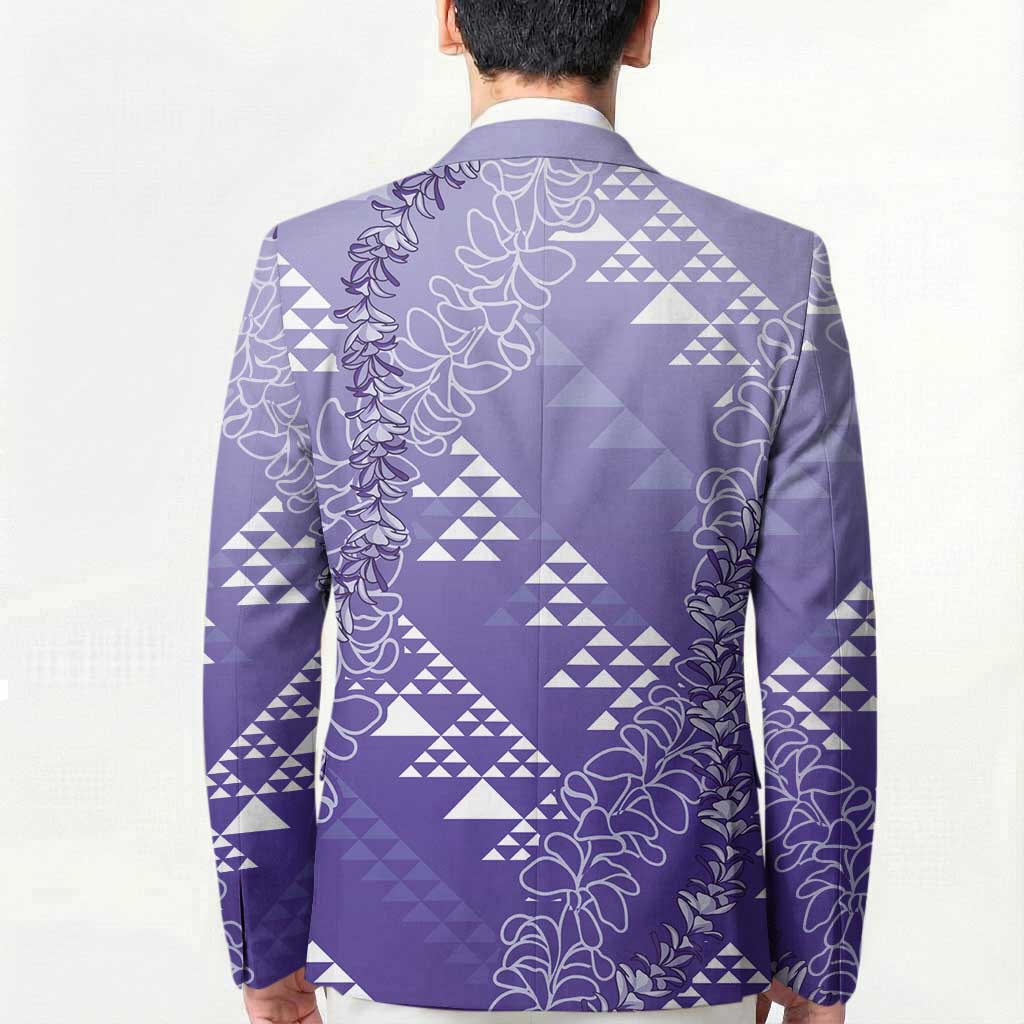 Hawaii Lavender Kapa Blazer Vintage 'Ohe Kāpala Motifs Mix Plumeria Leis LT7 - Polynesian Pride