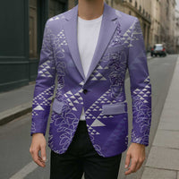 Hawaii Lavender Kapa Blazer Vintage 'Ohe Kāpala Motifs Mix Plumeria Leis LT7 - Polynesian Pride