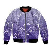 Hawaii Lavender Kapa Bomber Jacket Vintage 'Ohe Kāpala Motifs Mix Plumeria Leis LT7 Unisex Lavender - Polynesian Pride