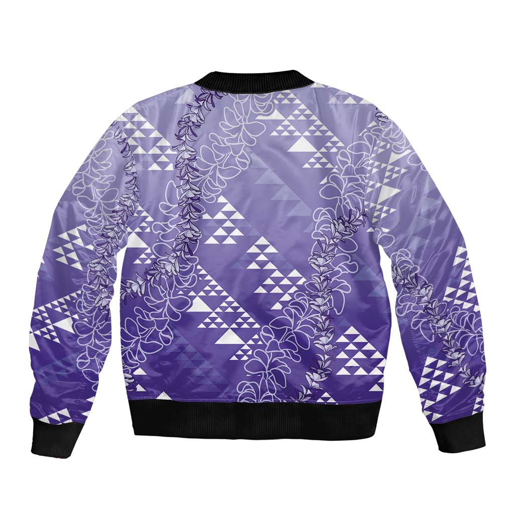 Hawaii Lavender Kapa Bomber Jacket Vintage 'Ohe Kāpala Motifs Mix Plumeria Leis LT7 - Polynesian Pride