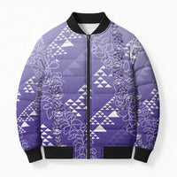 Hawaii Lavender Kapa Bomber Puffer Jacket Vintage 'Ohe Kāpala Motifs Mix Plumeria Leis LT7 Unisex Lavender - Polynesian Pride