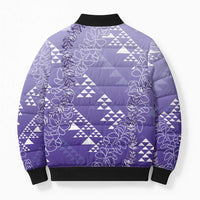 Hawaii Lavender Kapa Bomber Puffer Jacket Vintage 'Ohe Kāpala Motifs Mix Plumeria Leis LT7 - Polynesian Pride