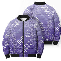 Hawaii Lavender Kapa Bomber Puffer Jacket Vintage 'Ohe Kāpala Motifs Mix Plumeria Leis LT7 - Polynesian Pride