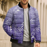 Hawaii Lavender Kapa Bomber Puffer Jacket Vintage 'Ohe Kāpala Motifs Mix Plumeria Leis LT7 - Polynesian Pride