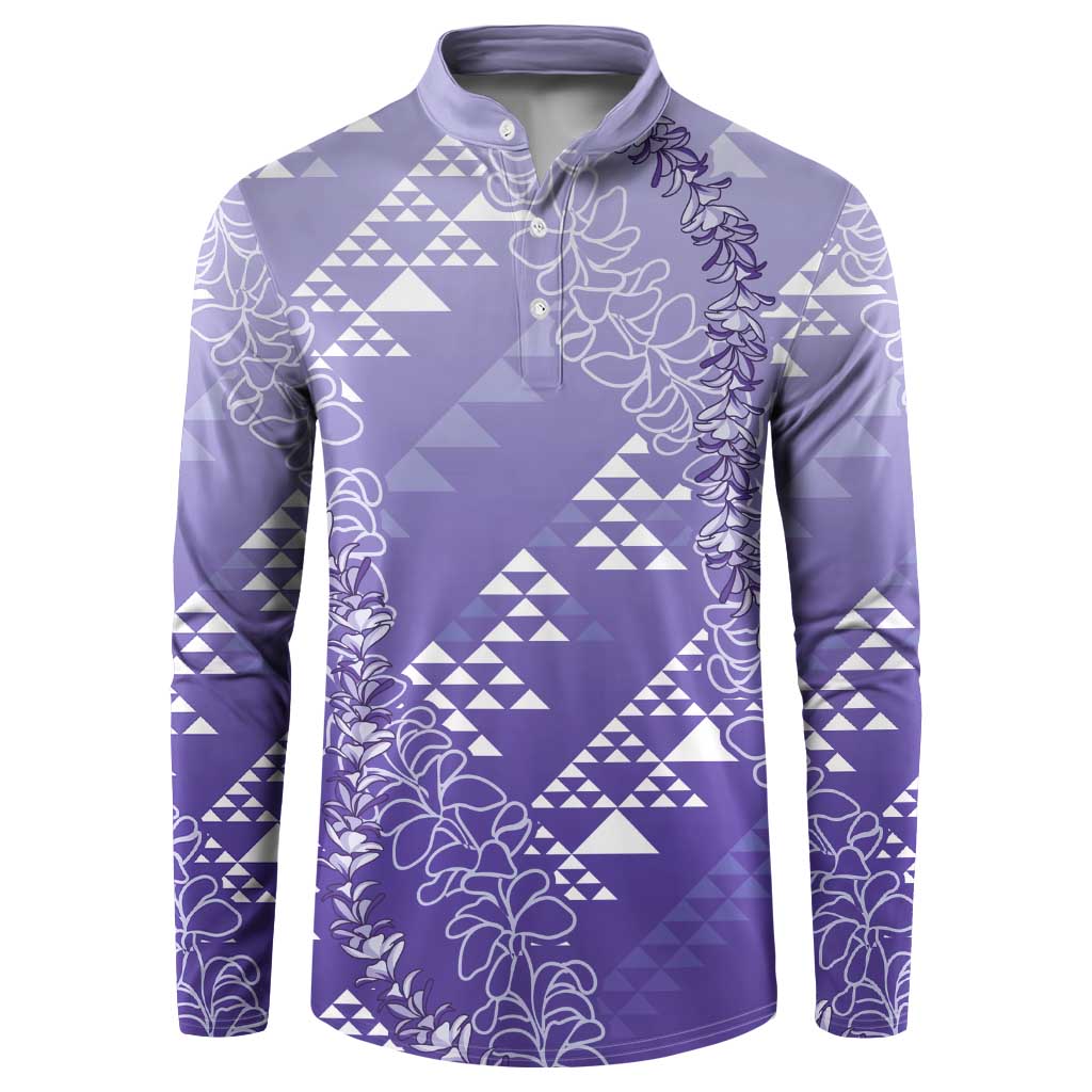 Hawaii Lavender Kapa Button Sweatshirt Vintage 'Ohe Kāpala Motifs Mix Plumeria Leis LT7 Lavender - Polynesian Pride