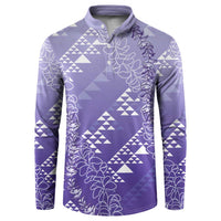 Hawaii Lavender Kapa Button Sweatshirt Vintage 'Ohe Kāpala Motifs Mix Plumeria Leis LT7 Lavender - Polynesian Pride