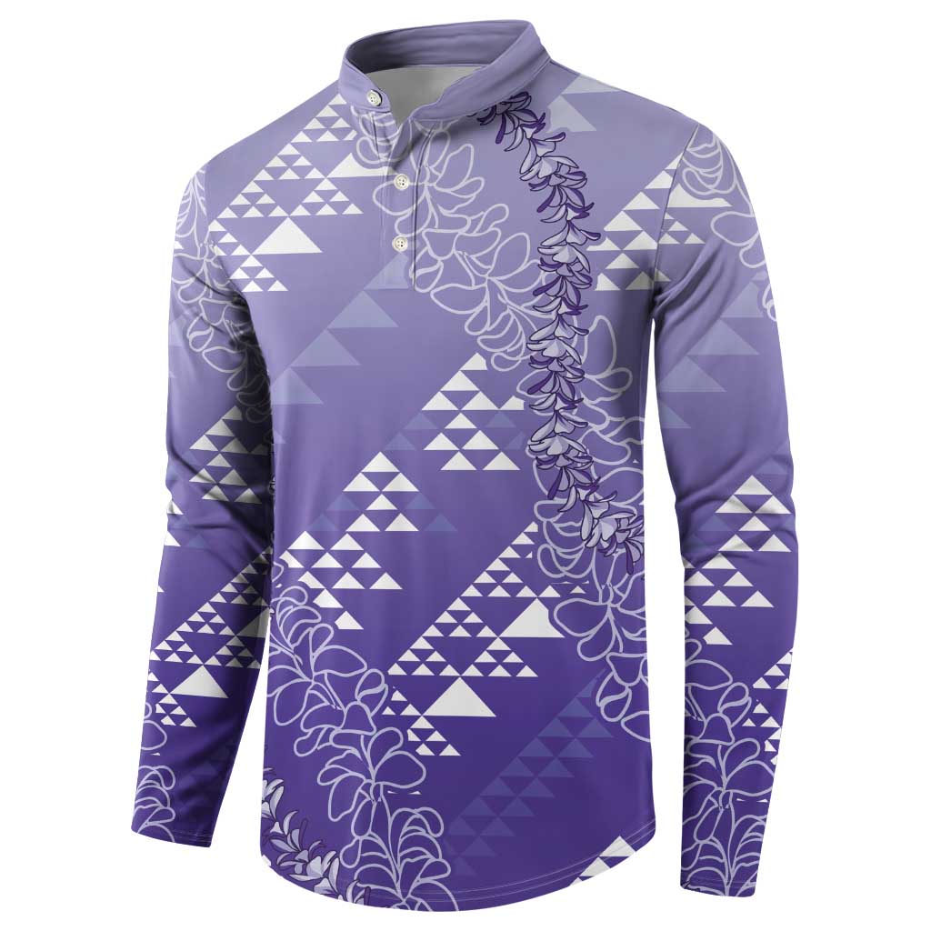 Hawaii Lavender Kapa Button Sweatshirt Vintage 'Ohe Kāpala Motifs Mix Plumeria Leis LT7 - Polynesian Pride
