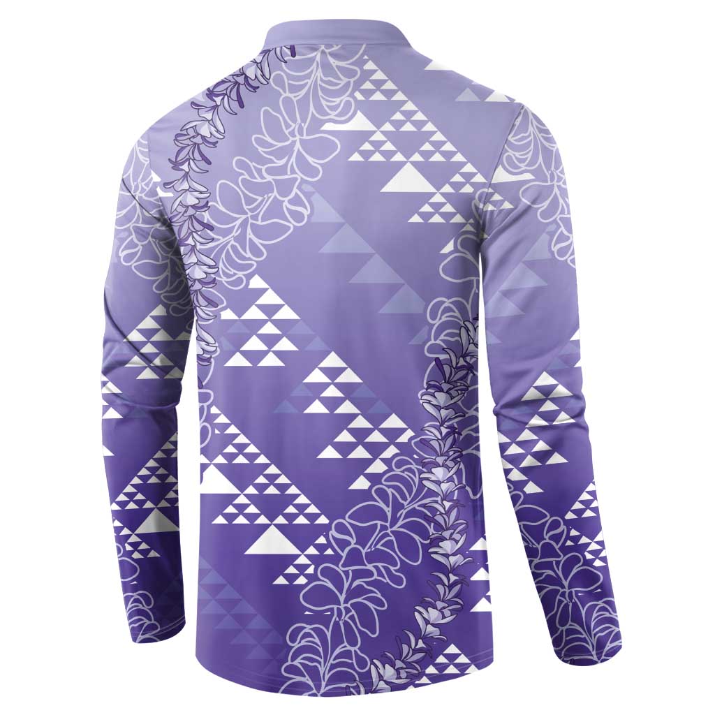 Hawaii Lavender Kapa Button Sweatshirt Vintage 'Ohe Kāpala Motifs Mix Plumeria Leis LT7 - Polynesian Pride