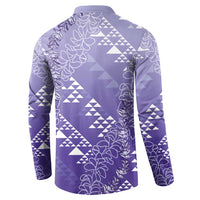 Hawaii Lavender Kapa Button Sweatshirt Vintage 'Ohe Kāpala Motifs Mix Plumeria Leis LT7 - Polynesian Pride