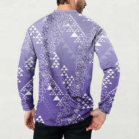 Hawaii Lavender Kapa Button Sweatshirt Vintage 'Ohe Kāpala Motifs Mix Plumeria Leis LT7 - Polynesian Pride