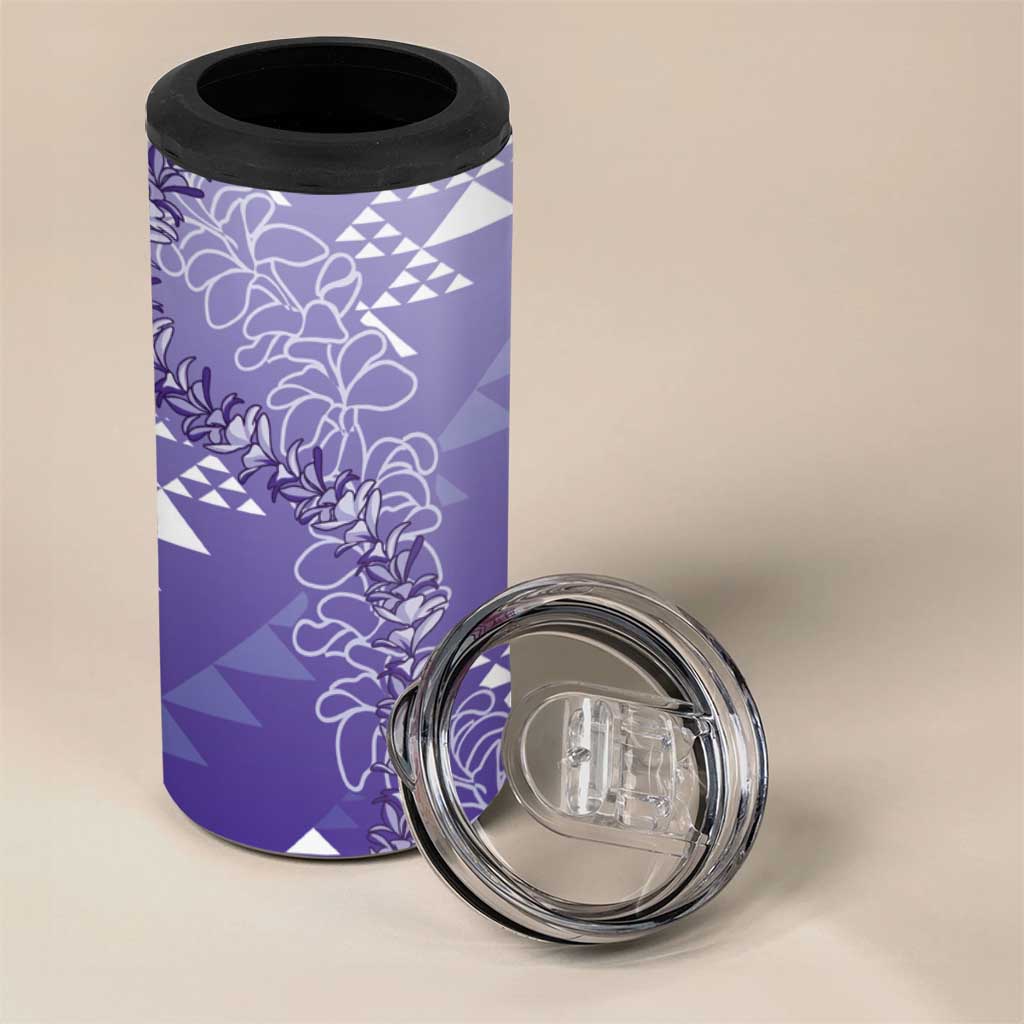 Hawaii Lavender Kapa 4 in 1 Can Cooler Tumbler Vintage 'Ohe Kāpala Motifs Mix Plumeria Leis