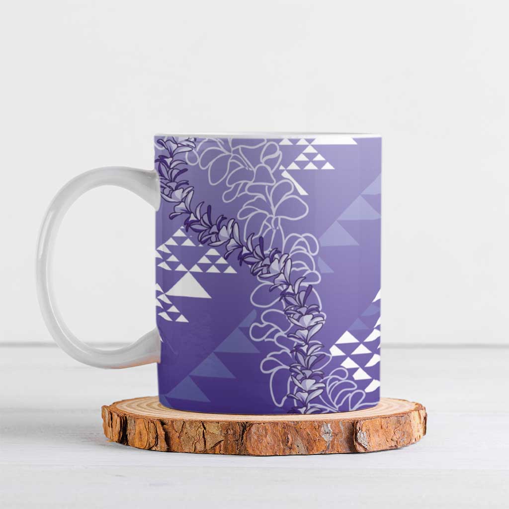 Hawaii Lavender Kapa Ceramic Mug Vintage 'Ohe Kāpala Motifs Mix Plumeria Leis LT7 Lavender - Polynesian Pride