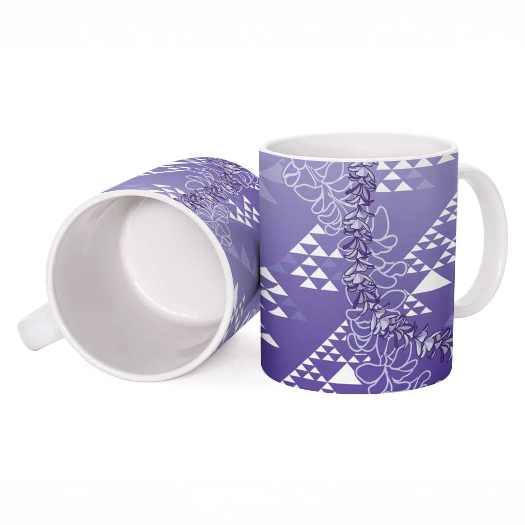 Hawaii Lavender Kapa Ceramic Mug Vintage 'Ohe Kāpala Motifs Mix Plumeria Leis LT7 - Polynesian Pride