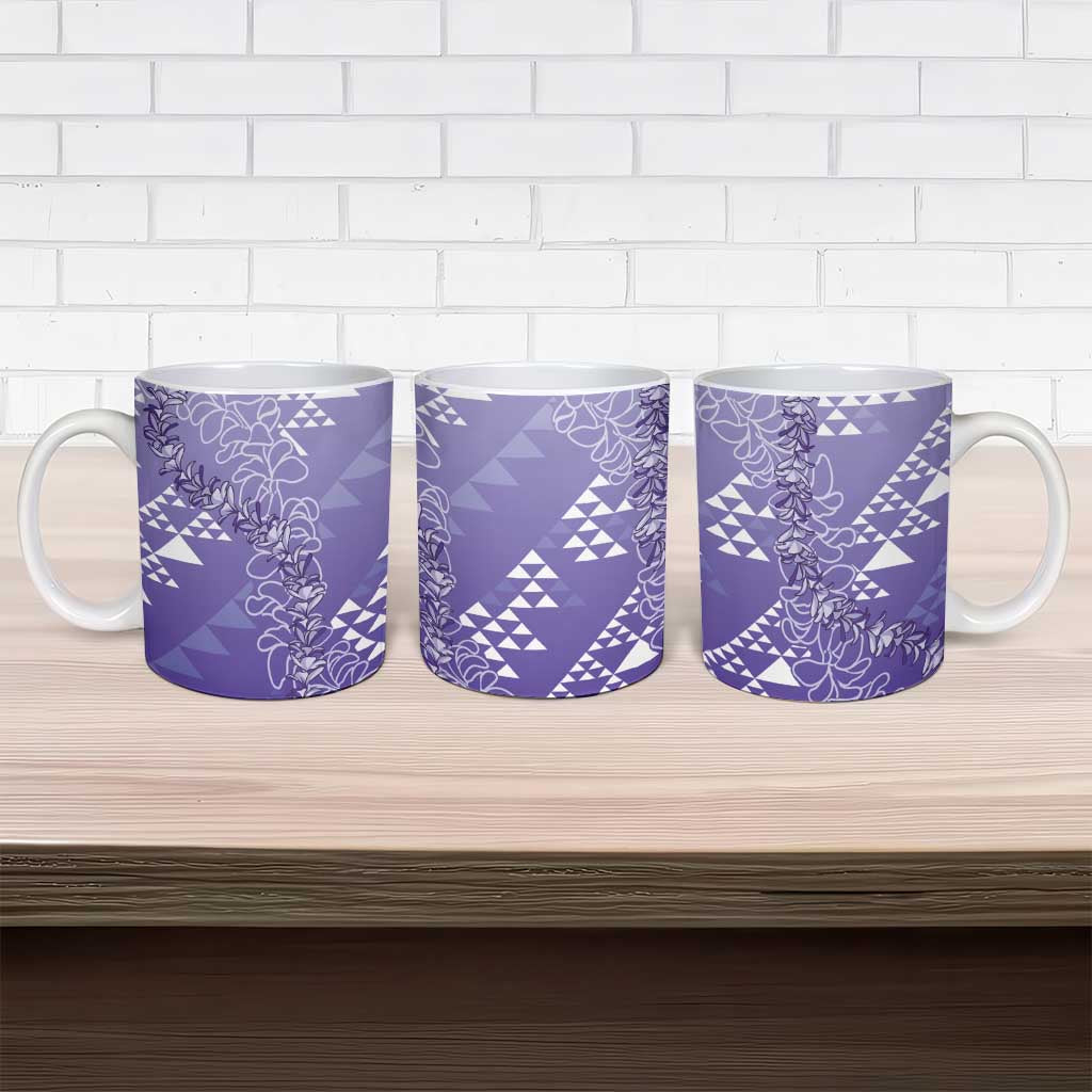 Hawaii Lavender Kapa Ceramic Mug Vintage 'Ohe Kāpala Motifs Mix Plumeria Leis LT7 - Polynesian Pride