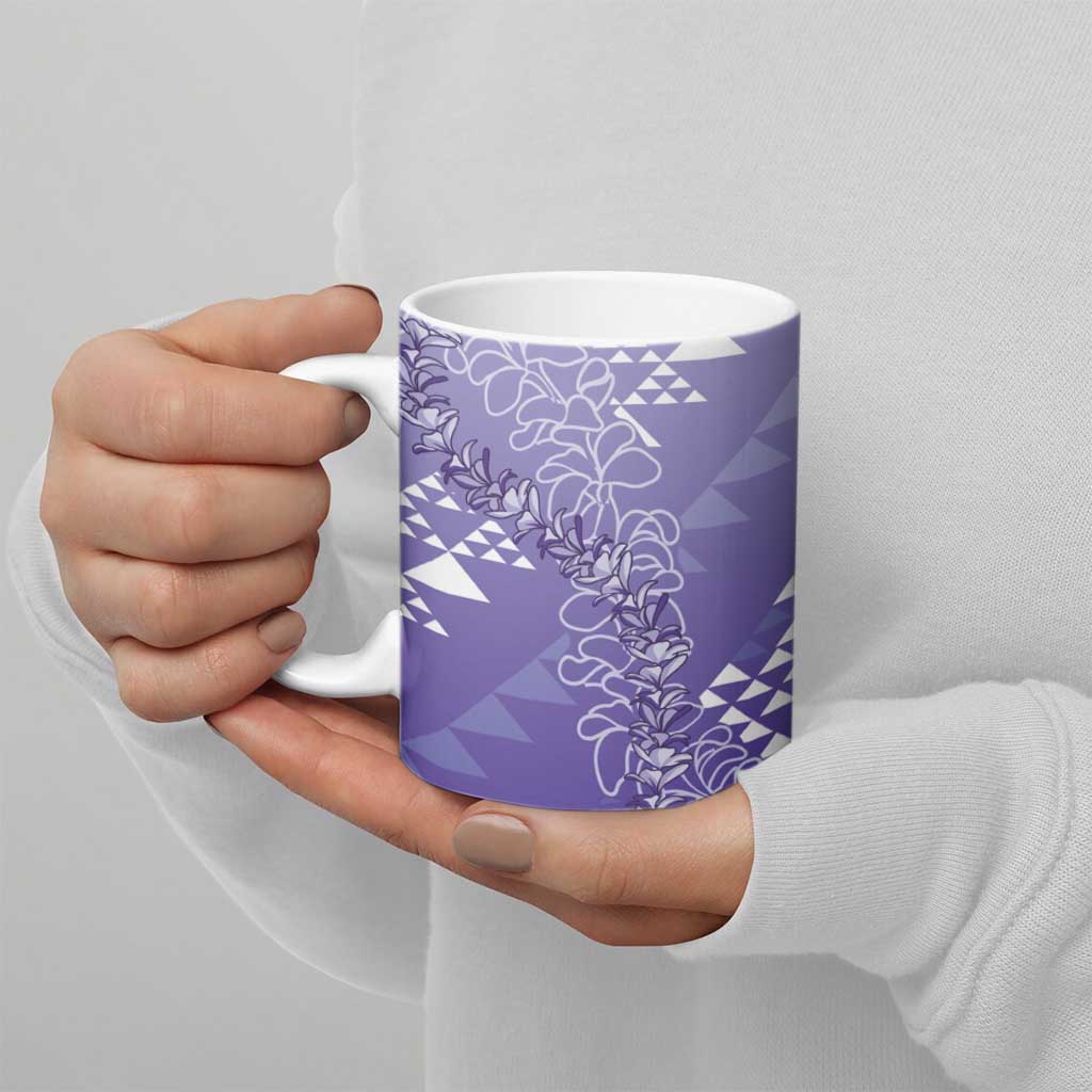 Hawaii Lavender Kapa Ceramic Mug Vintage 'Ohe Kāpala Motifs Mix Plumeria Leis LT7 - Polynesian Pride