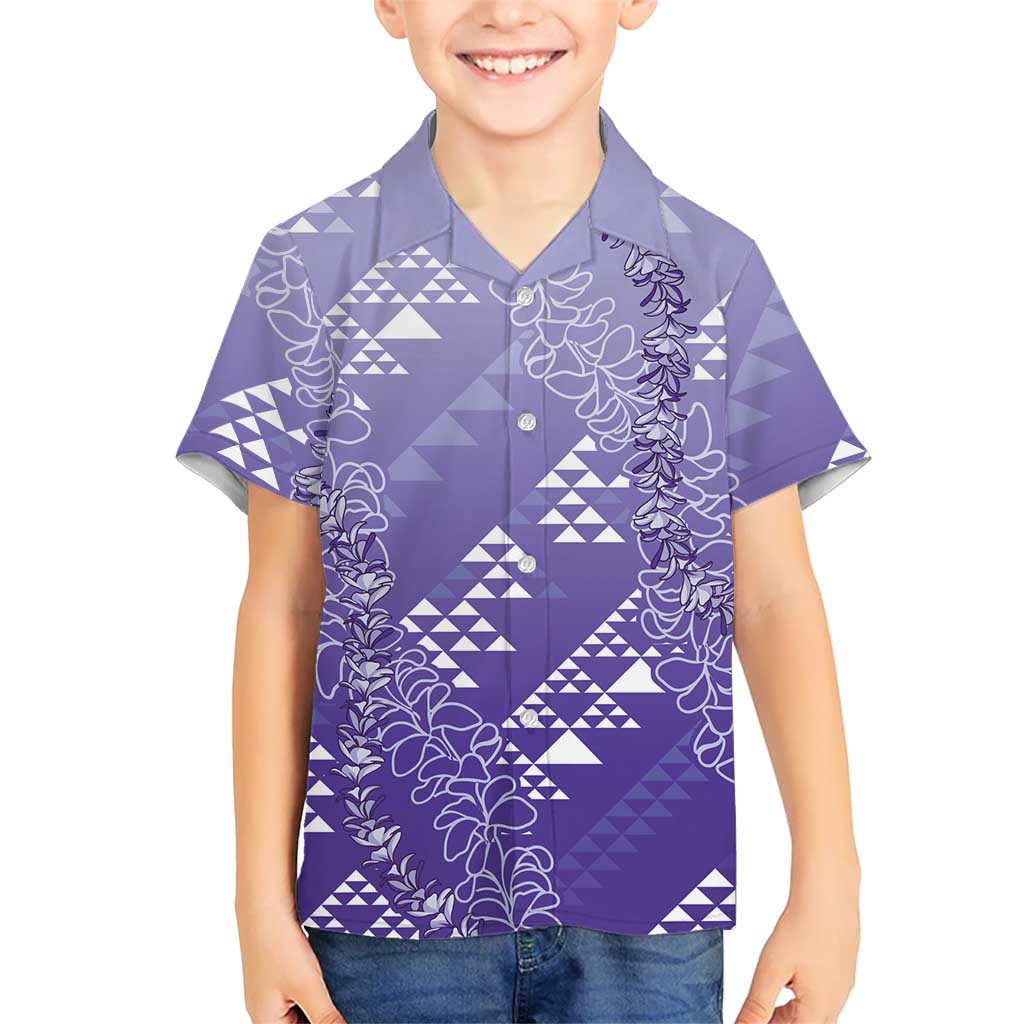 Hawaii Lavender Kapa Family Matching Mermaid Dress and Hawaiian Shirt Vintage 'Ohe Kāpala Motifs Mix Plumeria Leis