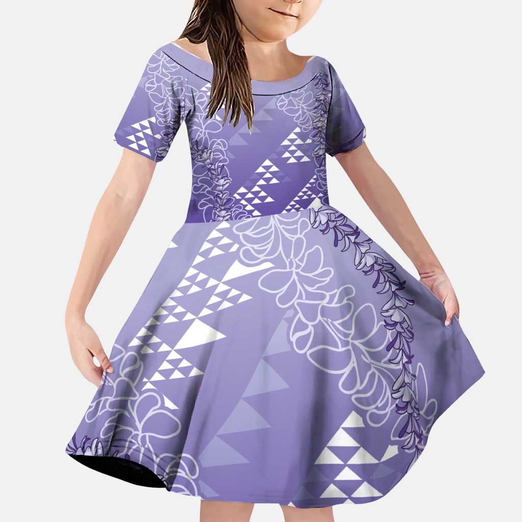 Hawaii Lavender Kapa Family Matching Off Shoulder Maxi Dress and Hawaiian Shirt Vintage 'Ohe Kāpala Motifs Mix Plumeria Leis
