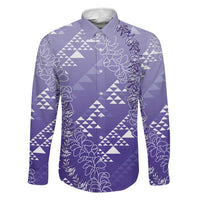 Hawaii Lavender Kapa Family Matching Off Shoulder Maxi Dress and Hawaiian Shirt Vintage 'Ohe Kāpala Motifs Mix Plumeria Leis