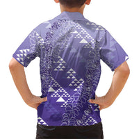 Hawaii Lavender Kapa Family Matching Off Shoulder Short Dress and Hawaiian Shirt Vintage 'Ohe Kāpala Motifs Mix Plumeria Leis