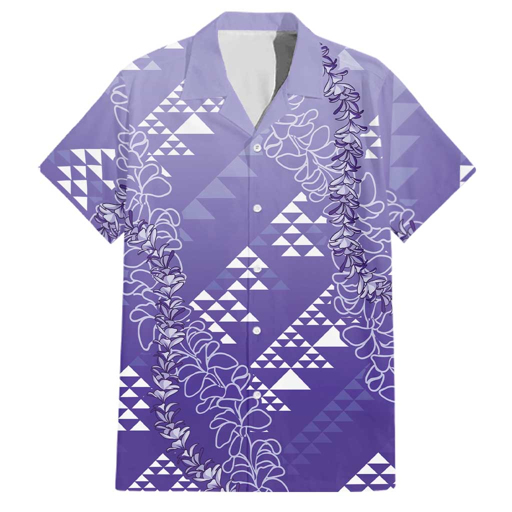 Hawaii Lavender Kapa Family Matching Short Sleeve Bodycon Dress and Hawaiian Shirt Vintage 'Ohe Kāpala Motifs Mix Plumeria Leis