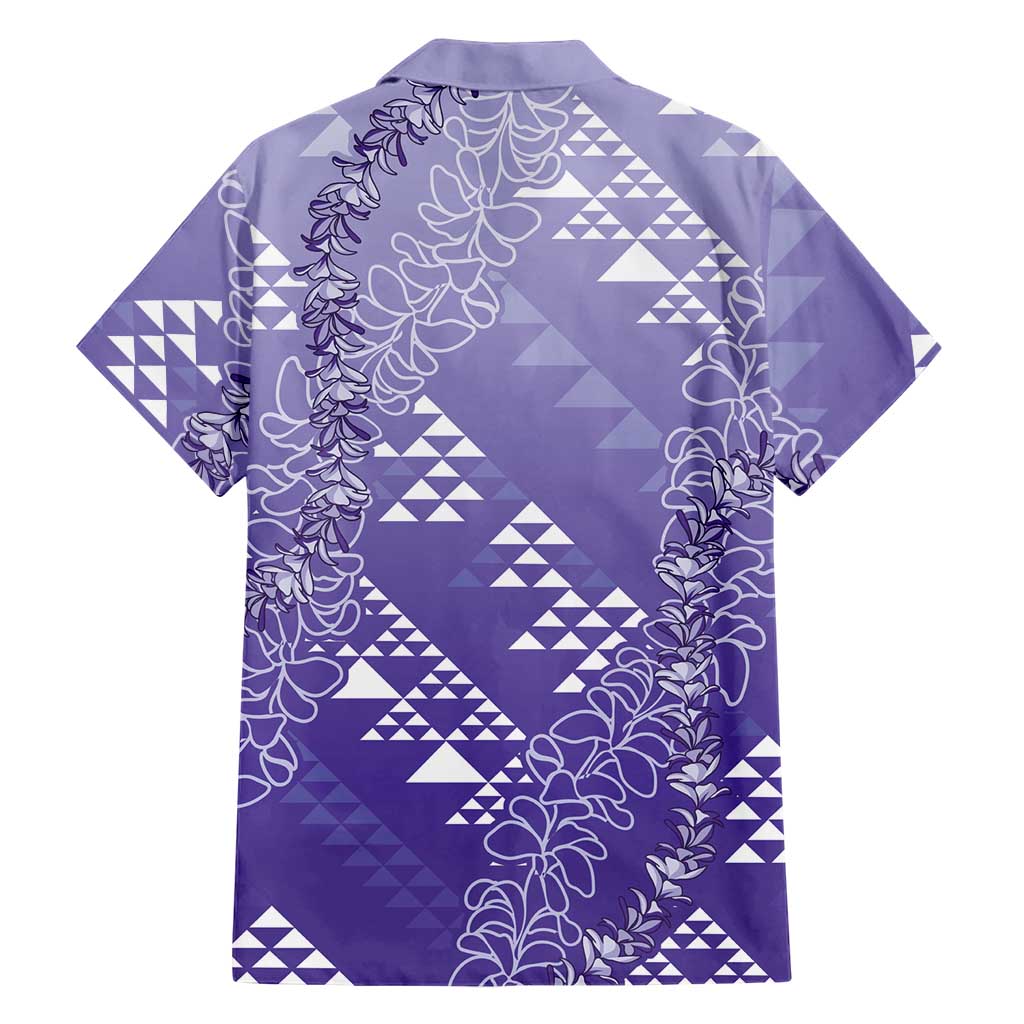 Hawaii Lavender Kapa Family Matching Short Sleeve Bodycon Dress and Hawaiian Shirt Vintage 'Ohe Kāpala Motifs Mix Plumeria Leis