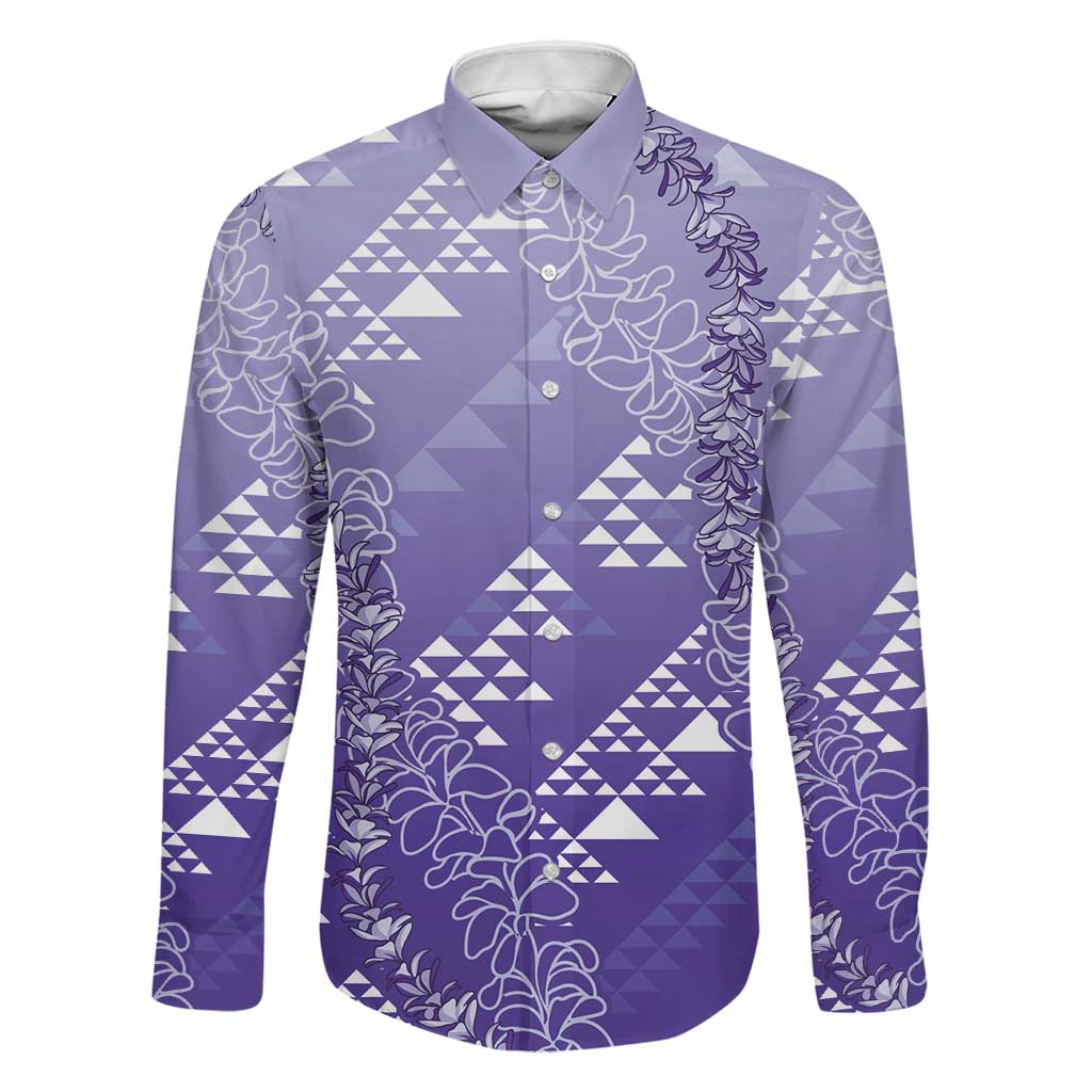 Hawaii Lavender Kapa Family Matching Short Sleeve Bodycon Dress and Hawaiian Shirt Vintage 'Ohe Kāpala Motifs Mix Plumeria Leis