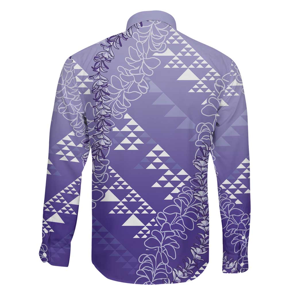 Hawaii Lavender Kapa Family Matching Summer Maxi Dress and Hawaiian Shirt Vintage 'Ohe Kāpala Motifs Mix Plumeria Leis