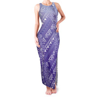 Hawaii Lavender Kapa Family Matching Tank Maxi Dress and Hawaiian Shirt Vintage 'Ohe Kāpala Motifs Mix Plumeria Leis