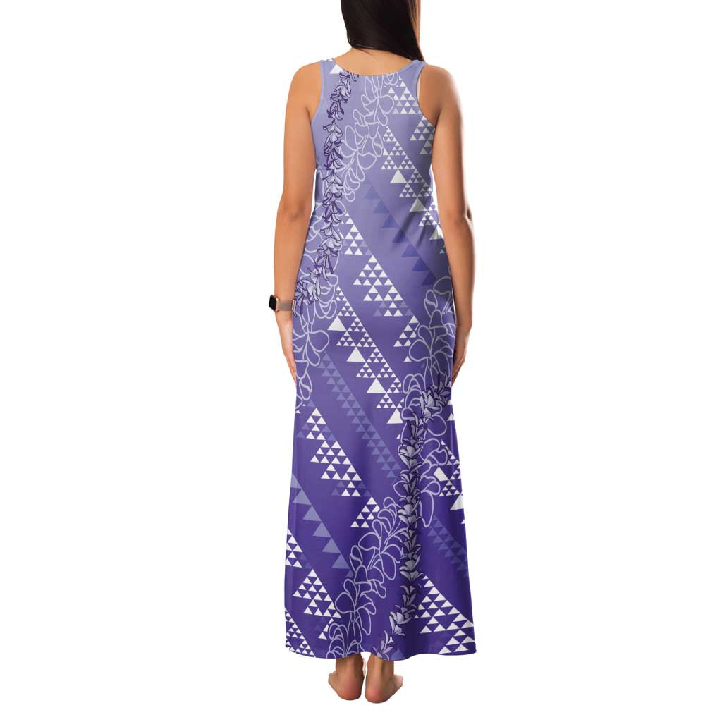 Hawaii Lavender Kapa Family Matching Tank Maxi Dress and Hawaiian Shirt Vintage 'Ohe Kāpala Motifs Mix Plumeria Leis