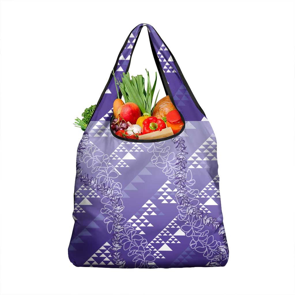 Hawaii Lavender Kapa Grocery Bag Vintage 'Ohe Kāpala Motifs Mix Plumeria Leis